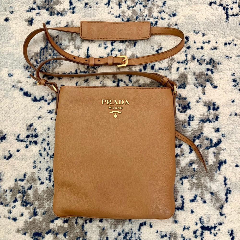 Prada Vitello Phenix Tan Pebbled Leather Crossbody Bag